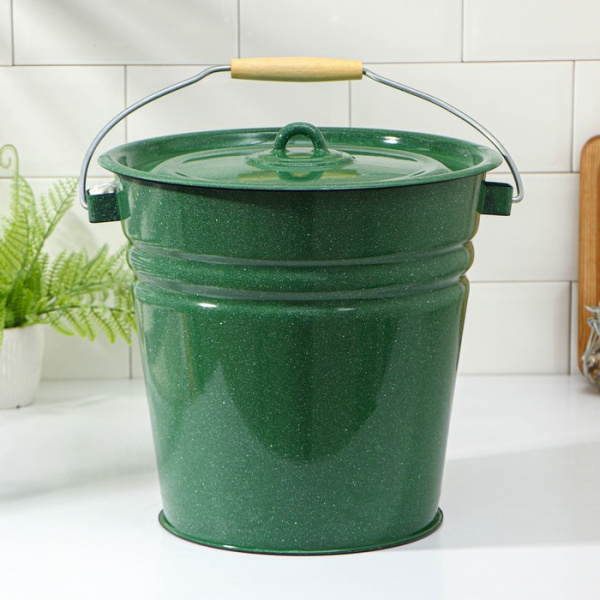 Ведро 12л эмаль с крышкой крем (трим)