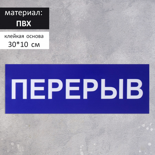 Табличка "ПЕРЕРЫВ" цвет синий, 300 х 100, клейкая основа /2115492