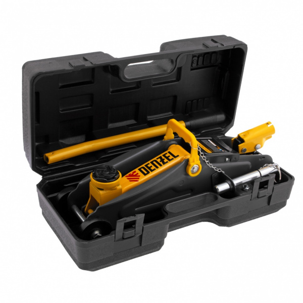 Домкрат гидравлический подкатной с фиксатором, 2 т, 130-330 мм, в кейсе Denzel/51154