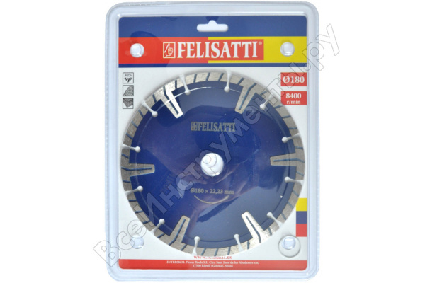 Диск отрезной алмазный "Турбо" для глубоких резов по бетону 180*22,2 мм Felisatti