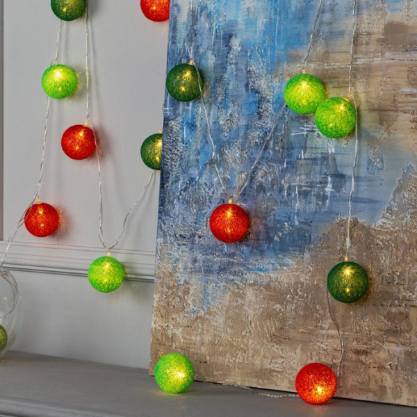 Гирлянда «Нить» 5 м «Клубки летние»,свечение тёплое белое, 220 В /3590725