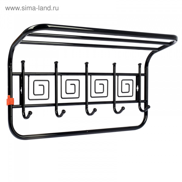Вешалка настенная с полкой на 5 крючков «Ажур», 60×28×21 см, цвет чёрный/3241823