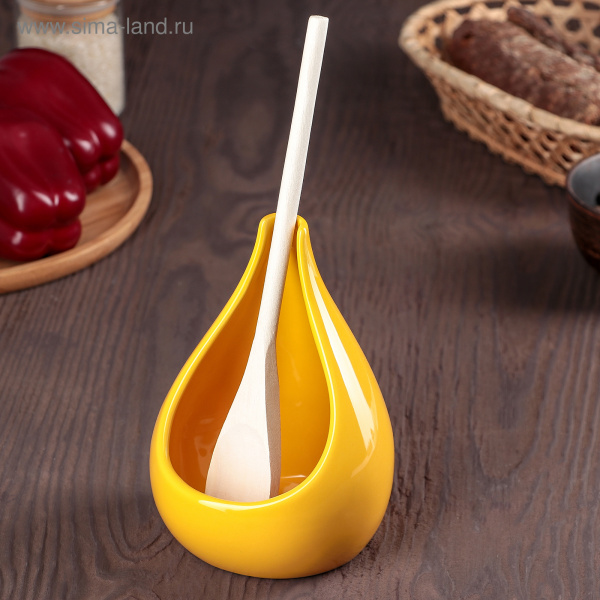 Подставка с ложкой "Фарбе" с деревянной ложкой, цвет желтый/3900655