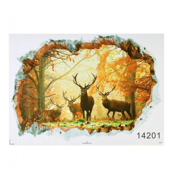 Наклейка 3Д интерьерная Олени в лесу 70*50см /7403488
