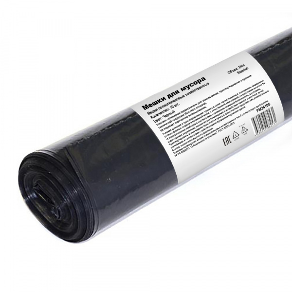 Мешки для мусора ПВД, 70 мкм, 240л, чёрные, в рулоне, 10 шт.PM2410S