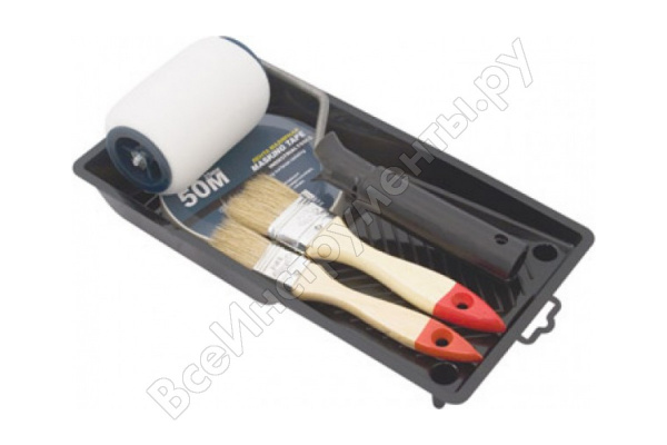 Набор для покраски дверей и окон (ванн.290х150+вал. п-акрил 100мм+мал. лента 25ммх50м+кисти 25,38мм)