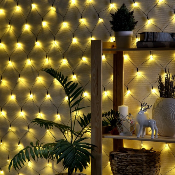 Гирлянда «Сеть» 2 × 2 м, тёмная нить,свечение тёплое белое, 8 режимов, 220 В /3556876