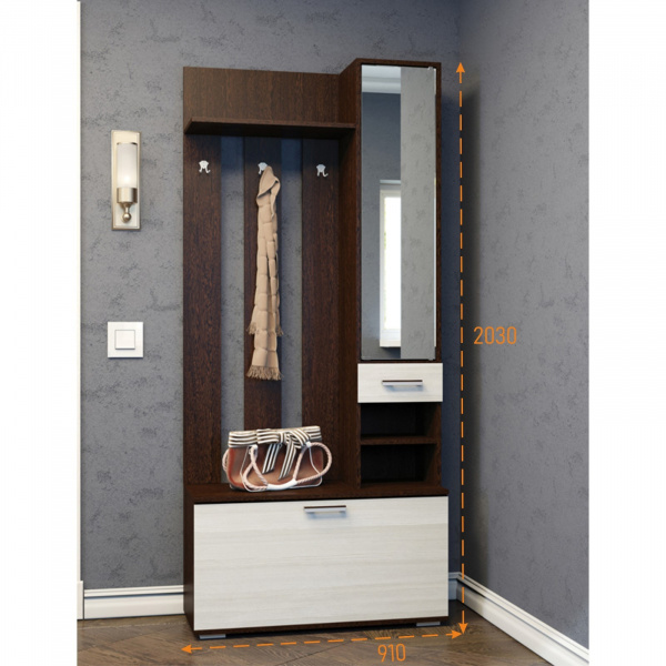 Вешалка с зеркалом, Ясень шимо светлый/Ясень шимо темный /3402619