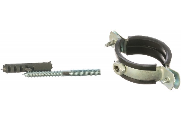 Хомут металлический с гайкой 1 1/2 (48-53) болт+дюбель /48168