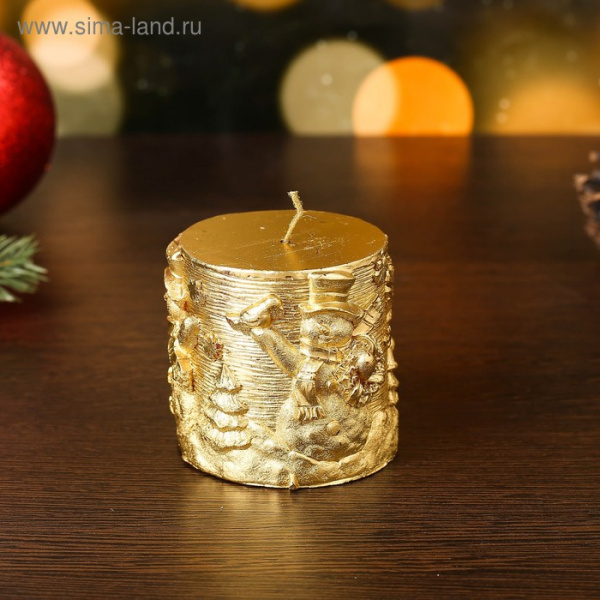 Свеча новогодняя "Снеговики" 6,5х7, золотая /4385064