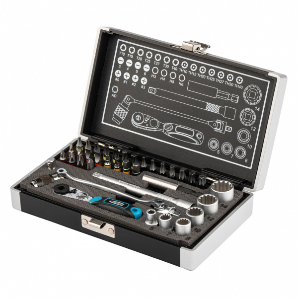 Набор бит и головок торцевых, 1/4, карданный ключ, трещотка, адаптер, S2, 37 шт. Gross/11625