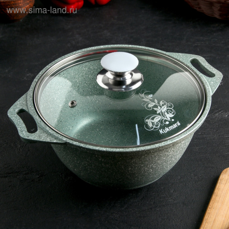 Кастрюля, 2 л, стеклянная крышка, антипригарное покрытие, цвет фисташковый мрамор/4611533
