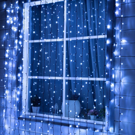 Гирлянда «Занавес» 2 × 9 м, IP44, УМС, тёмная нить, 1800 LED, свечение белое, 220 В /1080310