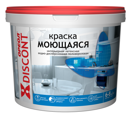 Краска "ОРЕОЛ" интерьерная моющаяся водно-дисперсионная полиакриловая белая матовая "ДИСКОНТ" 6.5 кг
