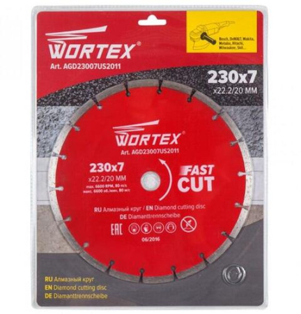 Алмазный круг 230х22 мм универс. сегмент. WORTEX (сухая резка) (AGD23007US2011)