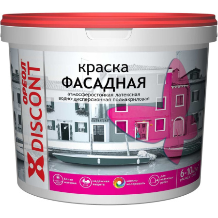 Краска "ОРЕОЛ" фасадная атмосферостойкая водно-дисперсионная полиакриловая белая "ДИСКОНТ" 13кг