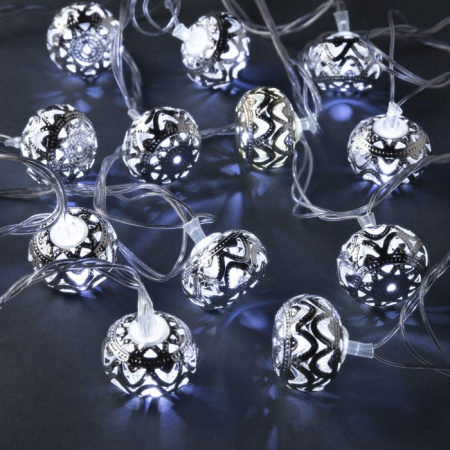 Гирлянда «Нить» 4 м с насадками «Шарик с орнаментом»,  свечение белое, 8 режим., 220В /2388636
