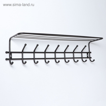 Вешалка настенная с полкой на 9 крючков «Комфорт 9», цвет чёрный/5114371