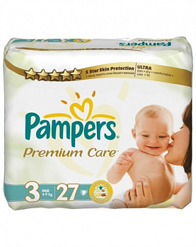 Памперс Premium Care, Midi 3 (4-9кг) 27шт 1156438