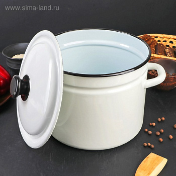Кастрюля эмалированная, 7 л, d=25 см, с крышкой, без деколи, белая/4842611