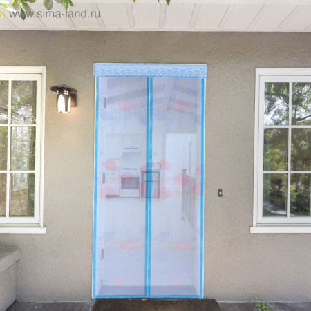 Занавес от насекомых ЦВЕТЫ 80*210см на магнитной ленте голубой  137789