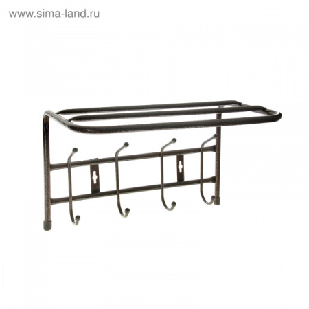 Вешалка настенная с полкой на 4 крючка, 40×24×27 см, цвет медный антик/821299