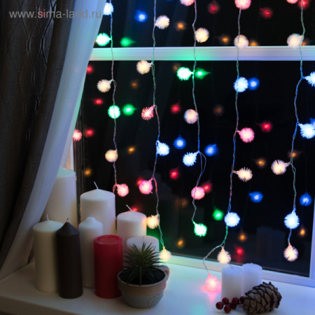 Гирлянда "Занавес", с насадками "Ёжики", УМС вилка,2 х 1.5 м, LED-360-220V,8 режимов, 2361724 МУЛЬТ