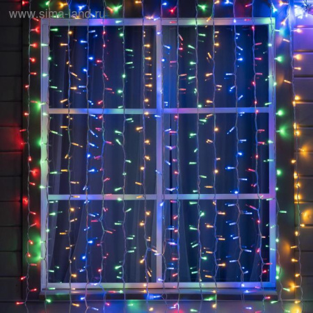 Гирлянда "Занавес" 2 х 3 м , IP65, УМС, белая нить каучук, 760 LED, свечение мульти, 220 В/5204433