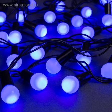Гирлянда "Нить" 20 м с насадками "Шарики 1.5 см", IP44, тёмная нить, 200 LED, свечение синее, 8 режи