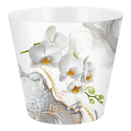 Горшок для цветов InGreen London Orchid Deco 160 мм 1,6 л, с дренажной вставкой белая орхидея