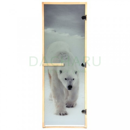 Дверь из стекла с фотопечатью «Белый медведь» 1,9х0,7 м, 8 мм, коробка из хвойных пород дерева, 3 п