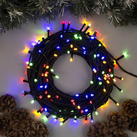 Гирлянда "Клип-лайт" 100 м , IP44, УМС, тёмная нить, 1000 LED, свечение мульти, фиксинг, 24 В/236168