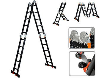 Лестница алюм. многофункц.4х5 ступ.(стрем.-283см,лестн.-580см) 15,5кг BLACK LINE STARTUL (ST9930-05)