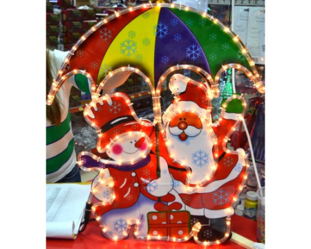 Пано "Дед мороз и снеговик под зонтом" 65см с эектроподсветкой