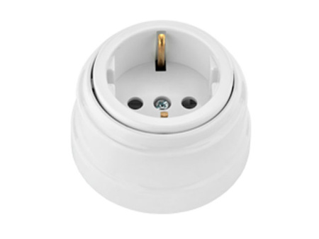 Розетка 1-ая (открытая, с/з) белая, Ретро, BYLECTRICA (РА16-0202)