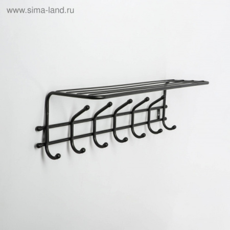 Вешалка настенная с полкой на 7 крючков «Комфорт 7», 62×20×10 см, цвет чёрный/5179141