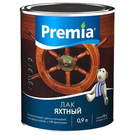 Лак яхтный полуматовый0,9л Premia"