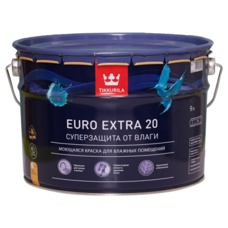 Краска для влажных помещений EURO EXTRA 20 база А полуматовая 9л.