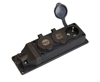 Колодка ОУ тройная 3гн. с загл. каучук 2P+PE 1x16A 220-240V IP44 черн. (Турция) E1M