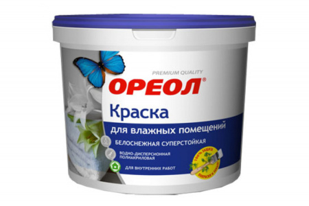 Краска для влажных помещений  "ОРЕОЛ" белоснежная суперстойкая водно-дисперсионная 6,5кг