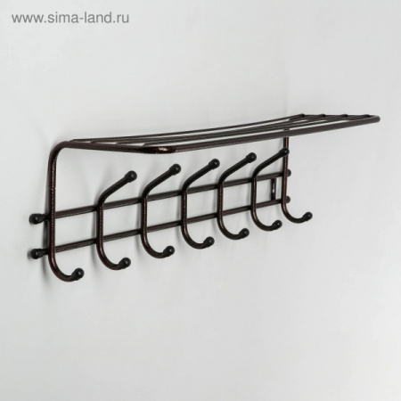 Вешалка настенная с полкой на 7 крючков «Комфорт 7», 61×20×8 см, цвет медный антик/5179140