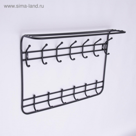 Вешалка настенная с полкой на 13 крючков «Комфорт», 80×10×55 см, цвет чёрный/5365655