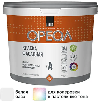 Краска "ОРЕОЛ" фасадная атмосферостойкая водно-дисперсионная полиакриловая (база А) 6 кг