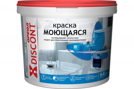 Краска "ОРЕОЛ" интерьерная моющаяся водно-дисперсионная полиакриловая белая матовая "ДИСКОНТ" 1.5 кг