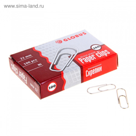 Скрепки 22мм GLOBUS 100шт. никель 1078723