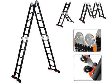 Лестница алюм. многофункц.4х5 ступ.(стрем.-283см,лестн.-580см) 15,5кг BLACK LINE STARTUL (ST9930-05)