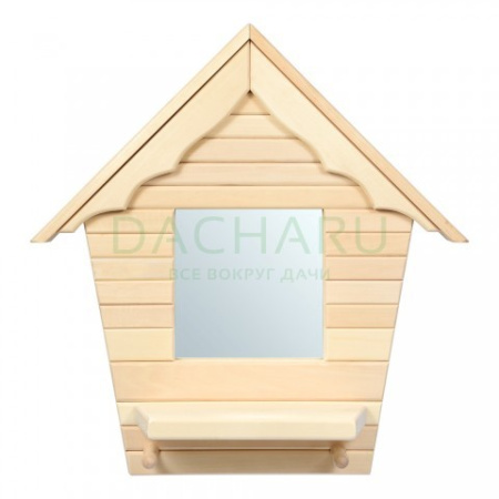 Зеркало с полочкой и вешалкой (2 рожка)  "Домик" 54*57 см, липа, зеркало 20*20 см /32519