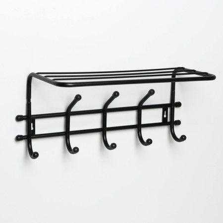 Вешалка настенная с полкой «Комфорт», 5 крючков, 41×20×10 см, цвет чёрный /5084126