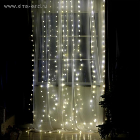 Гирлянда «Занавес» 2.8×3м, с пультом, свечение тёплое белое, 8 режимов, USB /4814717