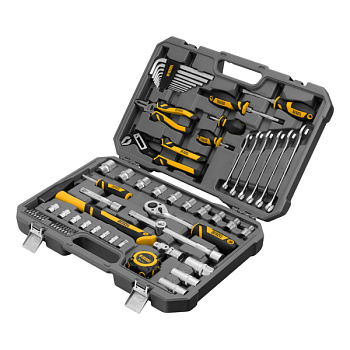 Набор инструментов, 1/2", 1/4", CrV, S2, пластиковый кейс, 64 предмета Denzel/15801
